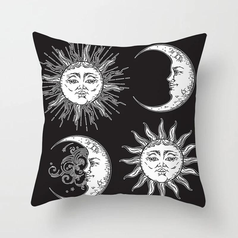 Home Decor Sun & Moon Themed Cosmic Throw Pillow Covers Pattern Cushion Cover Suitable For Sofa Bedroom Car Pillow Cover