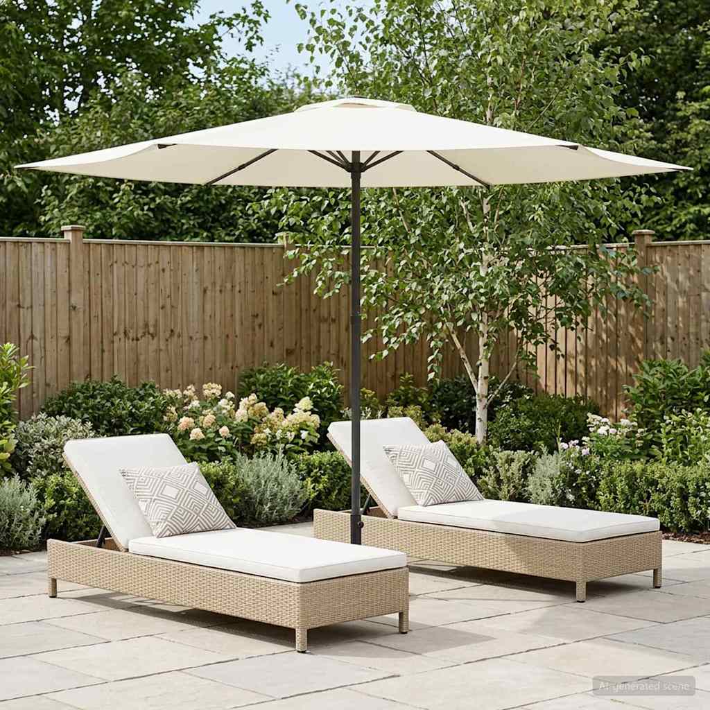 Garden Umbrella with Base 300 x 300 cm Polyester Rectangular Cream