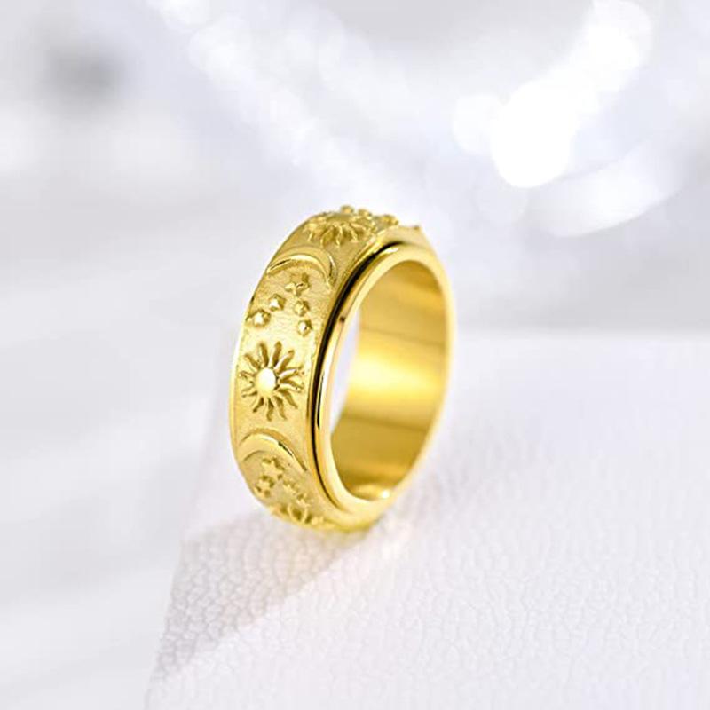 Star Moon Sun Rotating Titanium Steel Ring Unisex Bohemian Relief Anxiety Jewelry Accessories