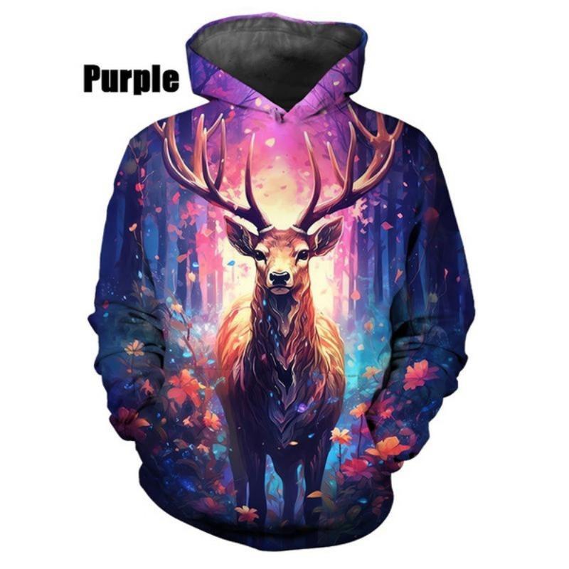 Novelty Colorful Deer 3D Printed Hoodie Funny Fashion Casual Personality Hip Hop Long Sleeve Cool Pullover