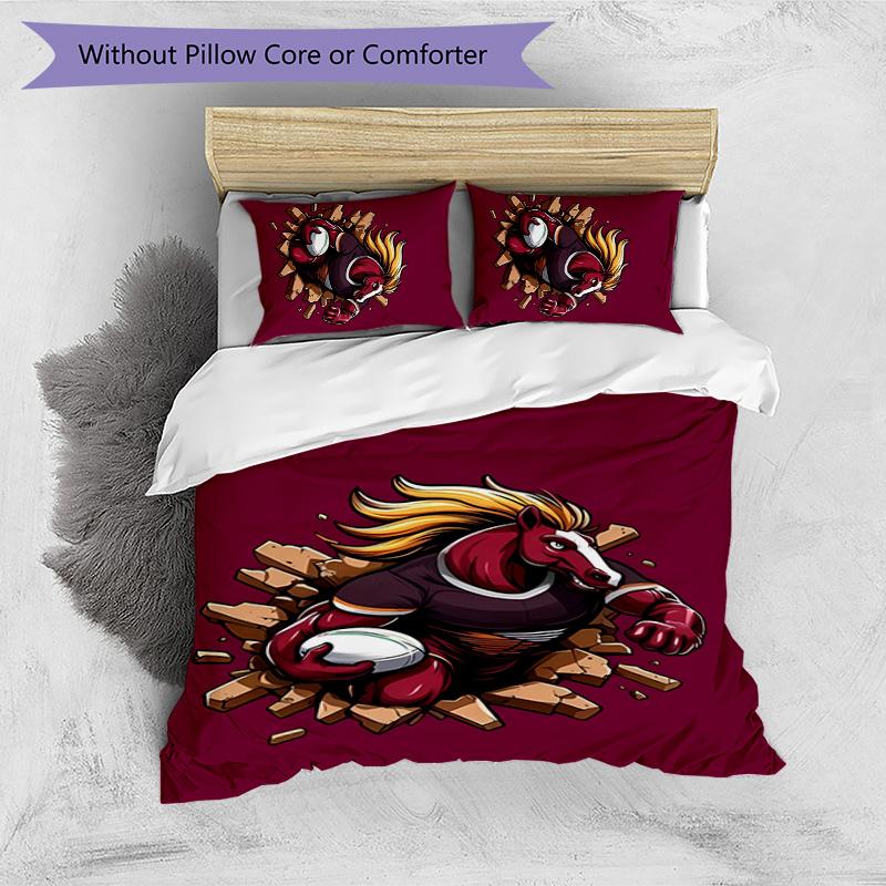 Set Biancheria da Letto Stampato 3 Pezzi Brisbane Broncos Morbido Traspirante Copripiumino Federe Set Lavabile Decorazione Camera da Letto Regalo per la Casa