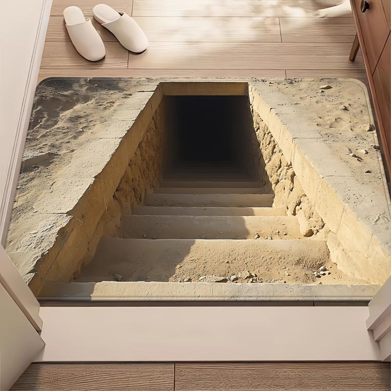 1pc Realistic 3D Stone Staircase Into Darkness Printed Door Mat Polyester Mat for Bathroom, Bedroom, Living Room, Entrance Decor
