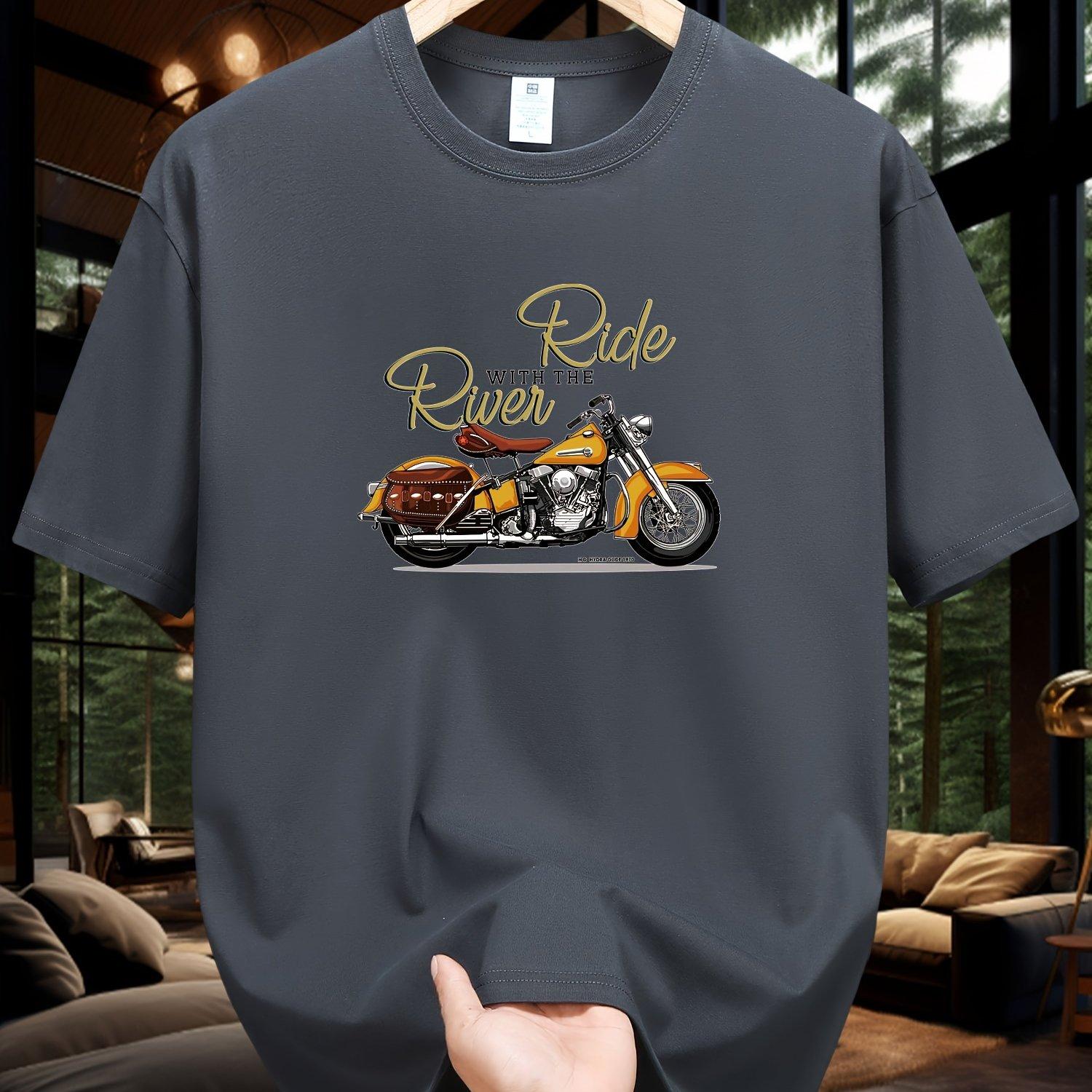 

Мужская летняя модная повседневная футболка свободного кроя большого размера из 100% хлопка с принтом классического мотоциклетного узора, круглым вырезом и коротким рукавом 4XL