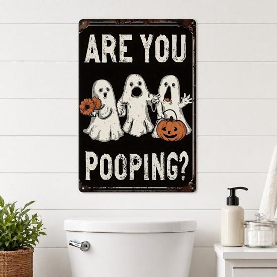 Wandkunst für drinnen und draußen Retro Halloween Schild, Kürbis Geist Badezimmer Metall Langlebiges Hängeschild Hexe Katze Festival für Bar Zuhause Raum Dekor