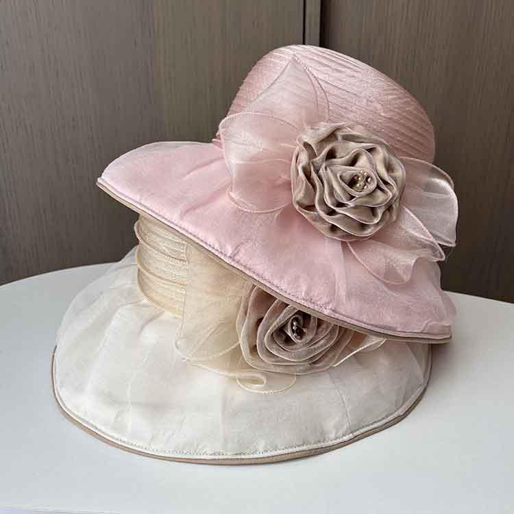 

Элегантная шляпа от солнца с цветком из органзы, летняя уличная шляпа от солнца с защитой от УФ-лучей, женская пляжная шляпа с большими полями One Size светло-розовый