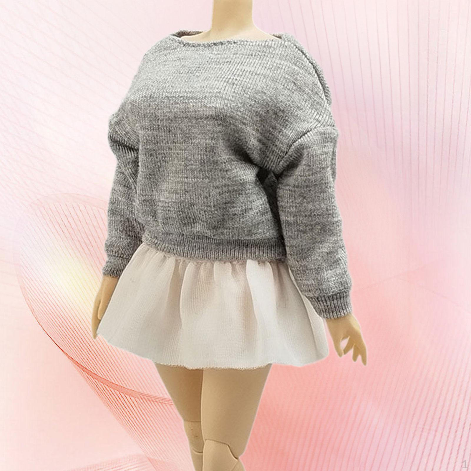 

1/12 Clothing for Dolls Featuring Long Sleeve Pullover And Skirt 6 Inch Models gray top