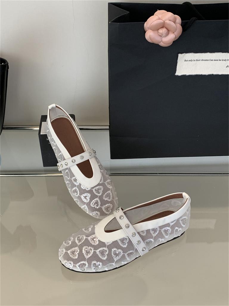 Fashion Women Shoes 2025 Summer New Mesh Breathable Metal Decoration Flat Shoes Comfortable Soft Sole Round Toe Fashion Mary Jane Shoes