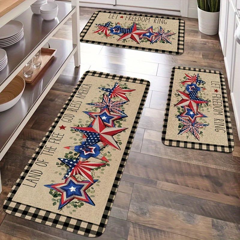 1PC Star & Stripea Celebration Kitchen Rug Non-Slip Door Mat Pop design Bathroom Rug Bath Mat Carpet for Home Sink Laundry Decor