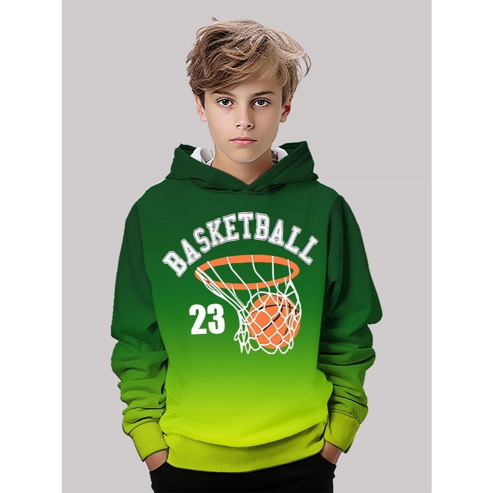 3D Digital Printed Basketball Element Gradient Pattern Goal Moment Hoodie, Perfect Gift
