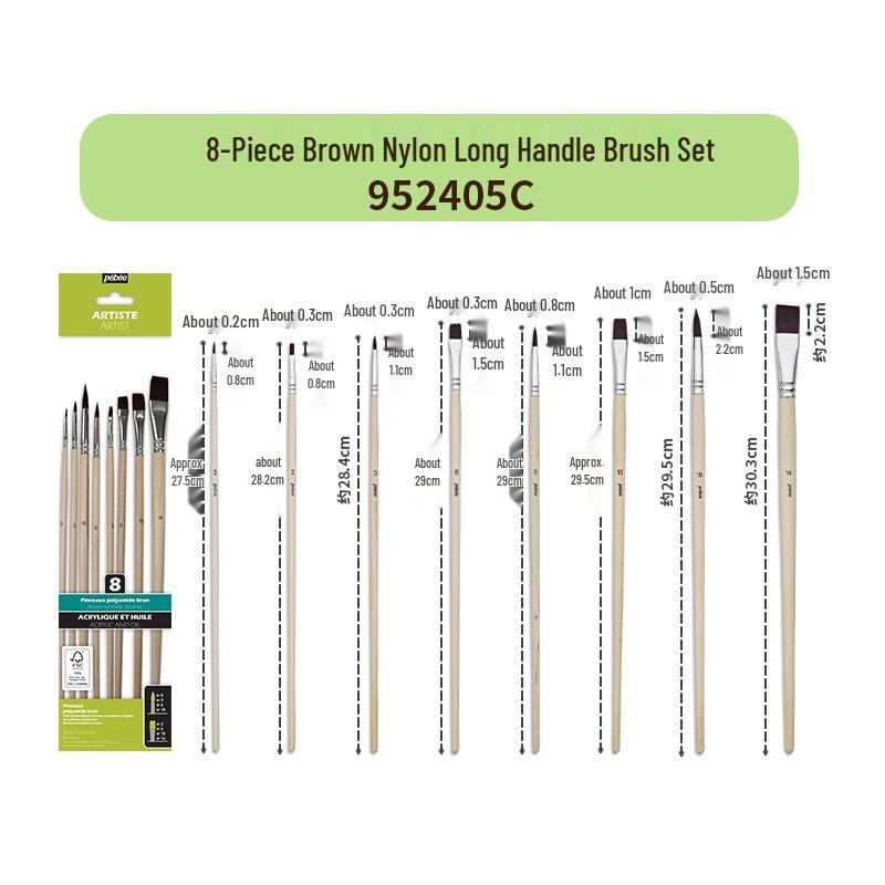 Pebeo Professional Long Handle Paintbrush Set 8-Piece Set