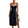 European summer new contrasting color button design elegant temperament backless sleeveless suspender dress