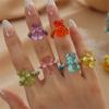 6pcs Cartoon Bear Pendant Rings Unique Elastic Beaded Rings Adjustable Finger Rings Ornament Colorful Resin Accessories