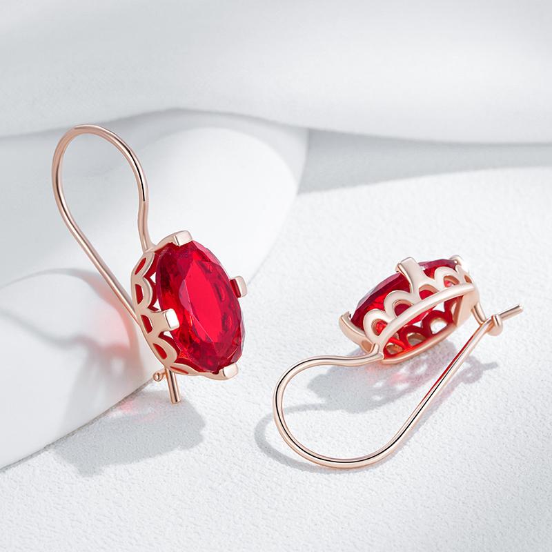 Shiny Red Natural Zircon Drop Earrings For Women Fashion  Rose Gold Color High Quality Daily Fine Vintage Jewelry