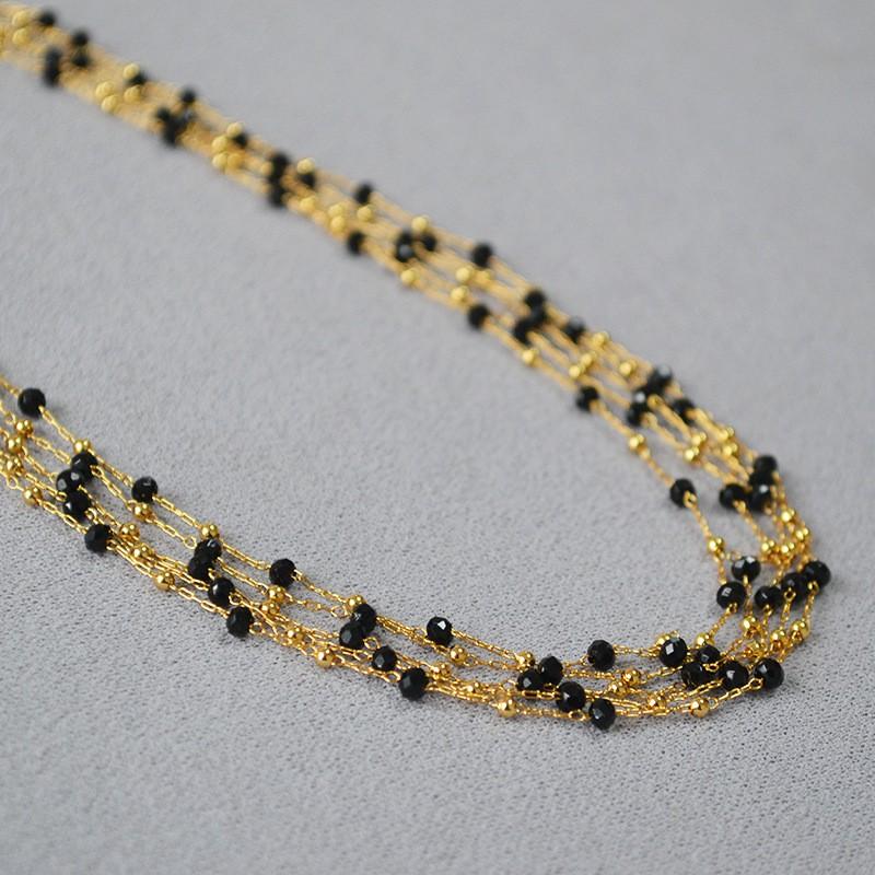 Vintage Elegant Multi-layer Short Clavicle Necklace Women Retro Lace Black Spinel Beaded Jewelry