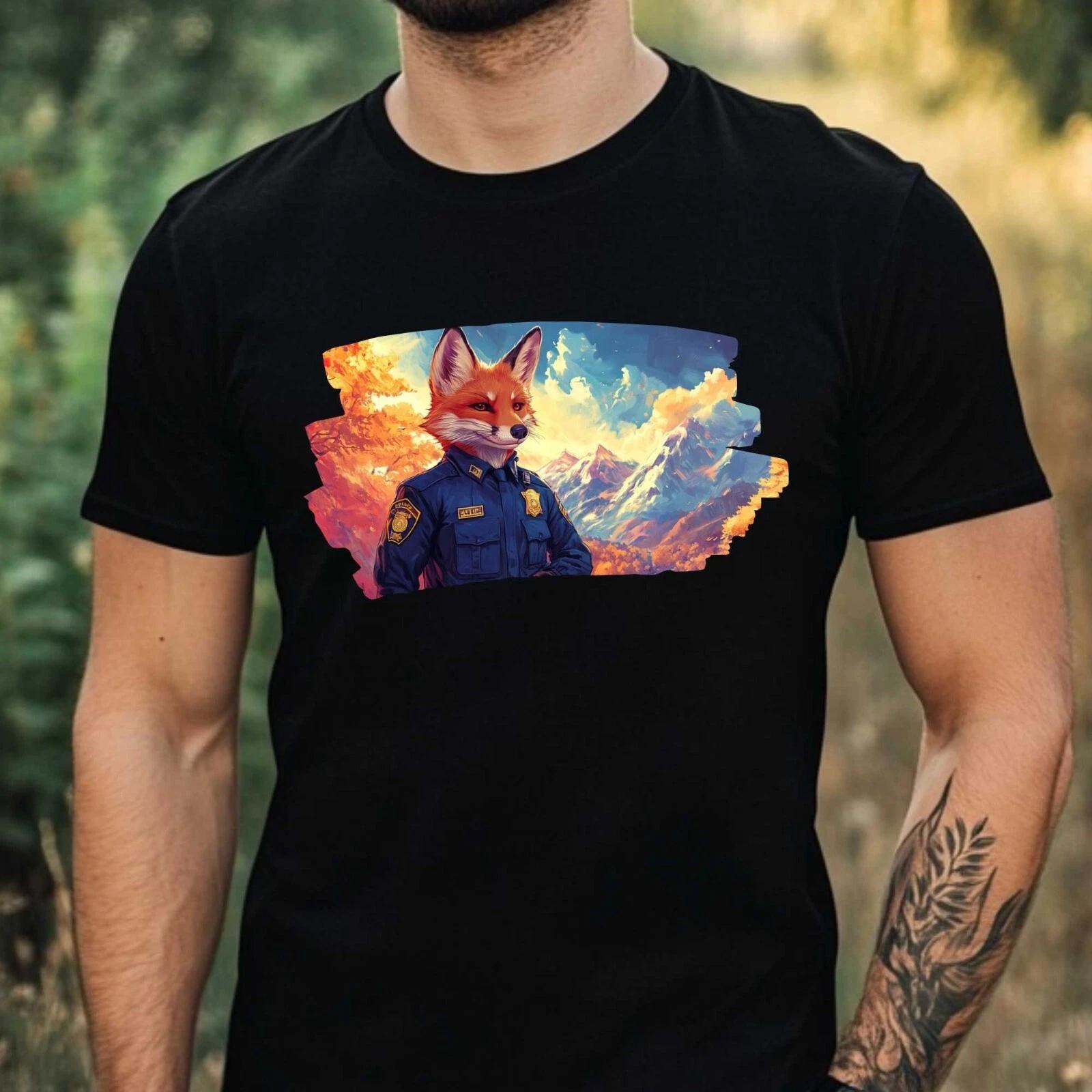 T-Shirt Herren Fuchs als Polizist Motiv Baumwolle Größe XS bis 5XL L