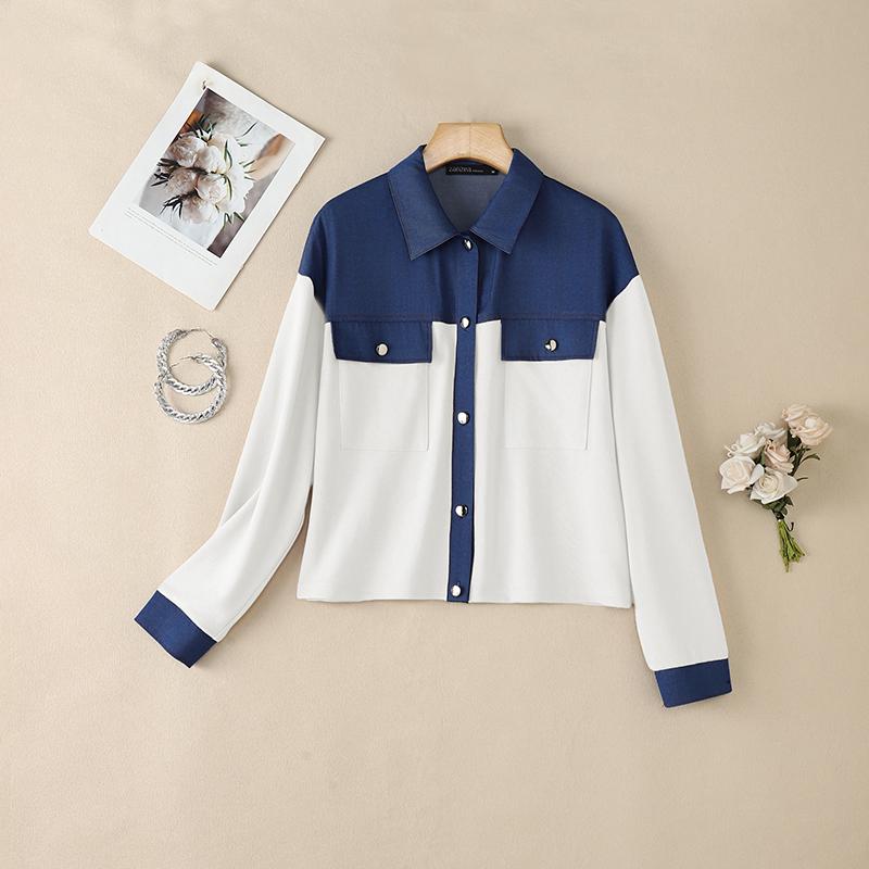 ZANZEA Dámská patchworková halenka s dlouhým rukávem s dlouhým rukávem