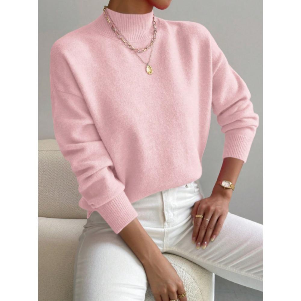 Autumn and Winter Semi-turtleneck Pullover Long-sleeved Sweater Women's Fashion Solid Color Loose Knitted Top