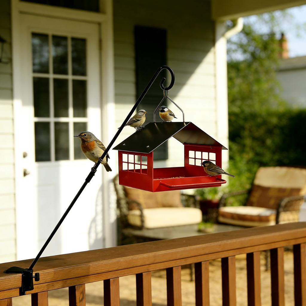 Outdoor Hanging Bird Feeder Metal Iron Construction with Roof Mesh Base for Balcony Garden Patio Use Durable Weather Resistant