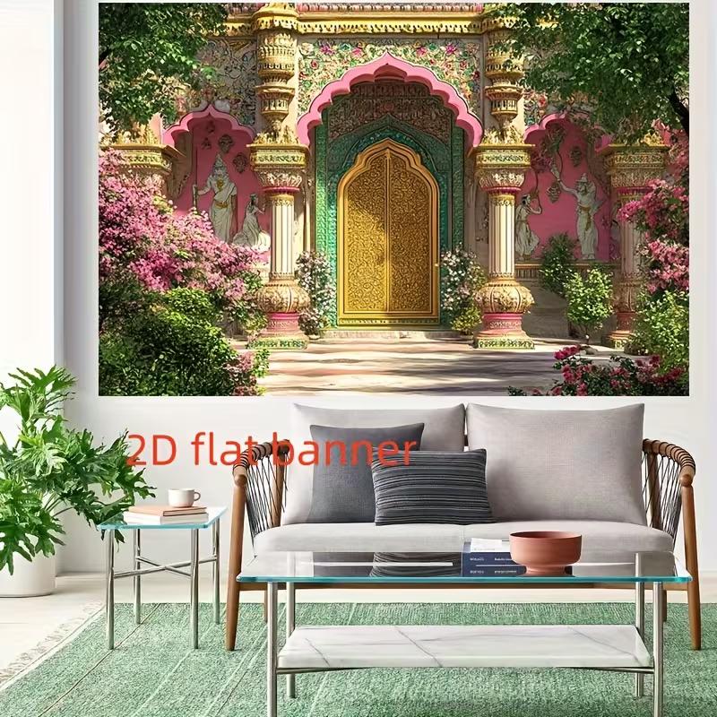 2D Ramadan Kareem Polyester Hintergrund, Blau Gold Moschee & Halbmond Hintergrund für Eid Dekoration