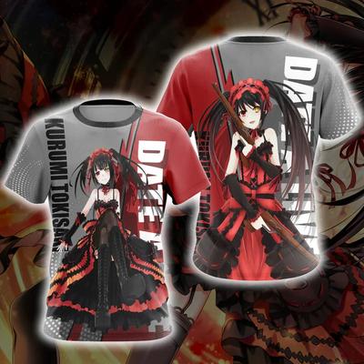 Anime DATE A LIVE Kurumi Tokisaki Camisetas Masculinas Femininas Estampadas em 3D Moda Casual Harajuku Manga Curta Gola O Tops Infantis Roupas