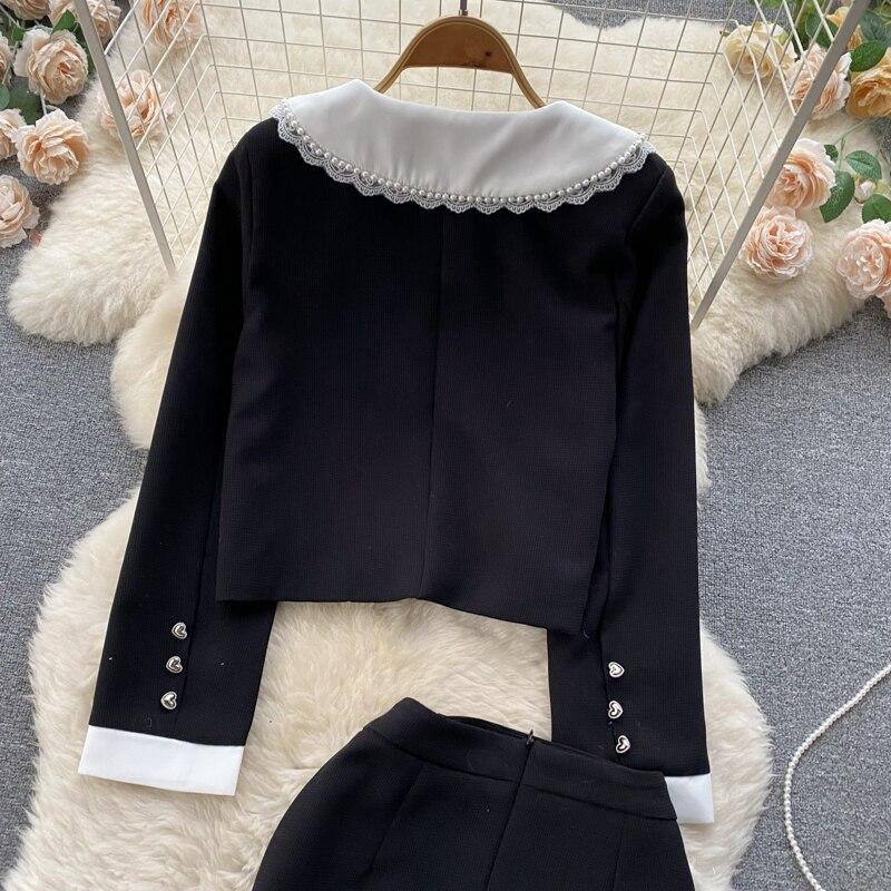 Autumn And Winter French Small Incense Wind Short Retro Temperament Tweed Top + A-Line Short Skirt Two-Piece Set