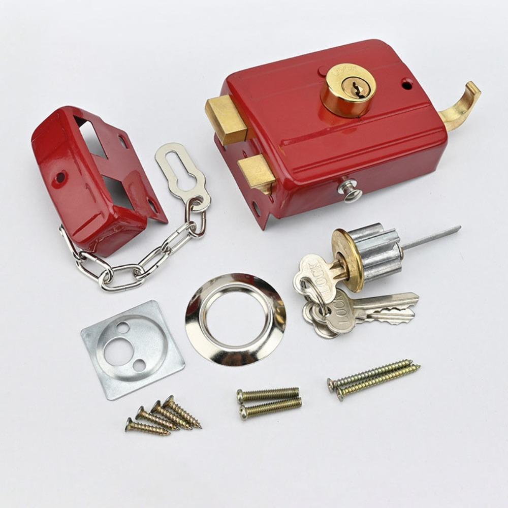 Key Included Heavy Duty Lock Single Cylinder Insurance Lock Retro Red Lock  Furniture Hardware
