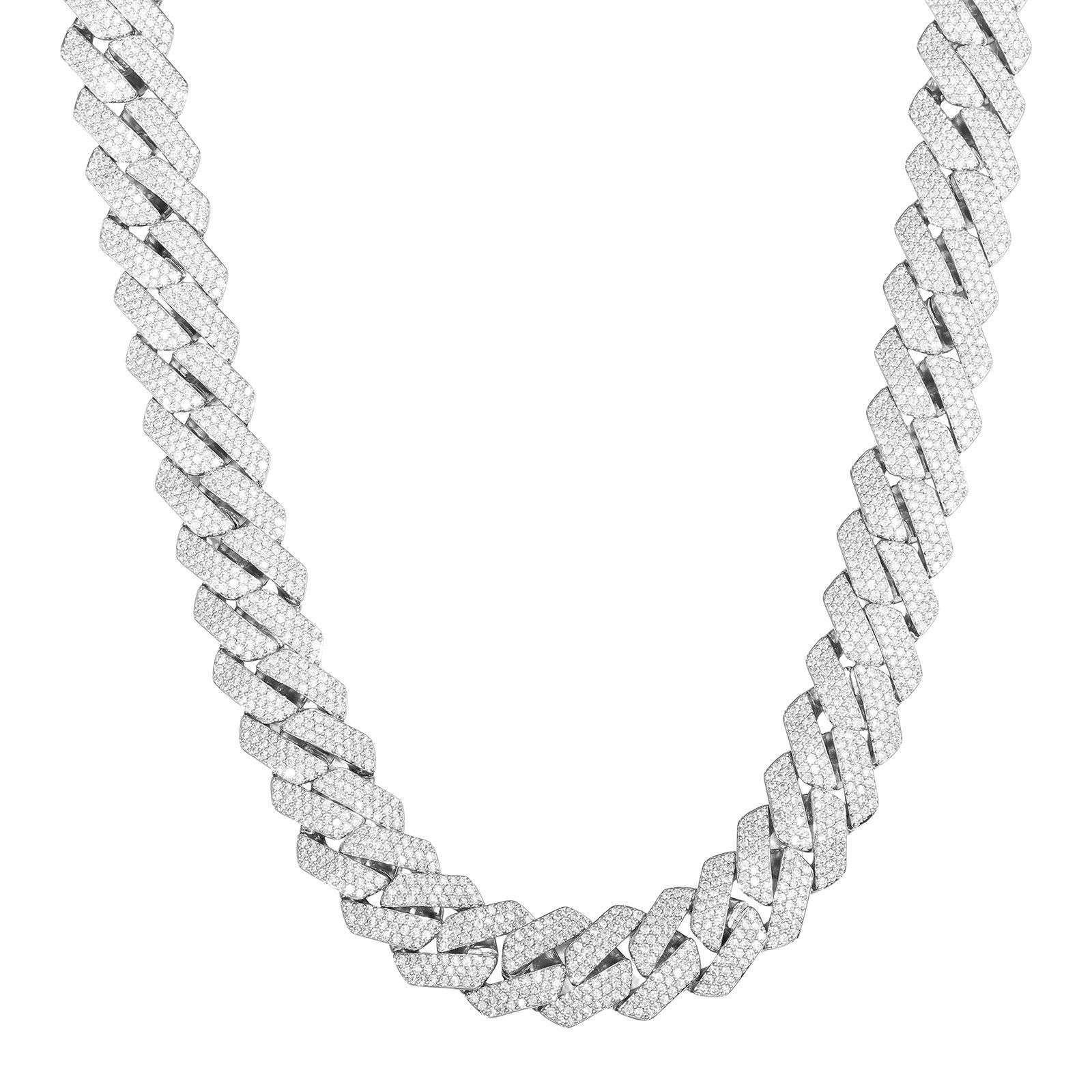 

16MM Moissanite Diamond Cuban Chain Necklace - Light Luxury European & American Hip Hop Jewelry Bracelet 7 inches (18cm) белого золота