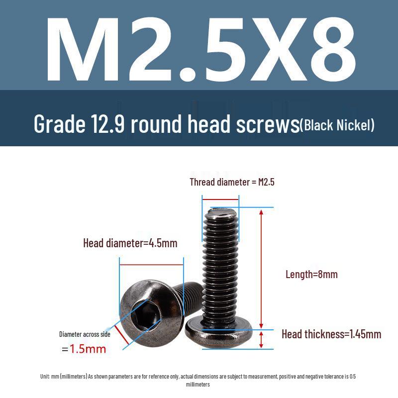 

Yigu 12.9 High-Strength Black Nickel Hex Socket Machine Pan Head Screws M2/M2.5