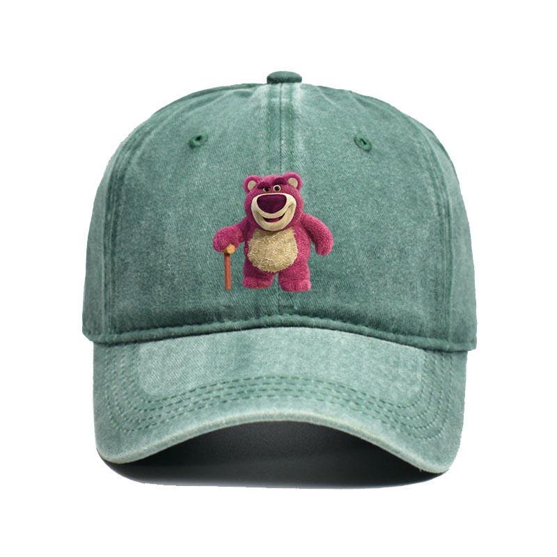 Cartoon Washed Lotso Print Baseball Cap Men Women Vintage Kpop Snapback Cap Adjustable Breathable Trucker Hat Sunscreen Hat