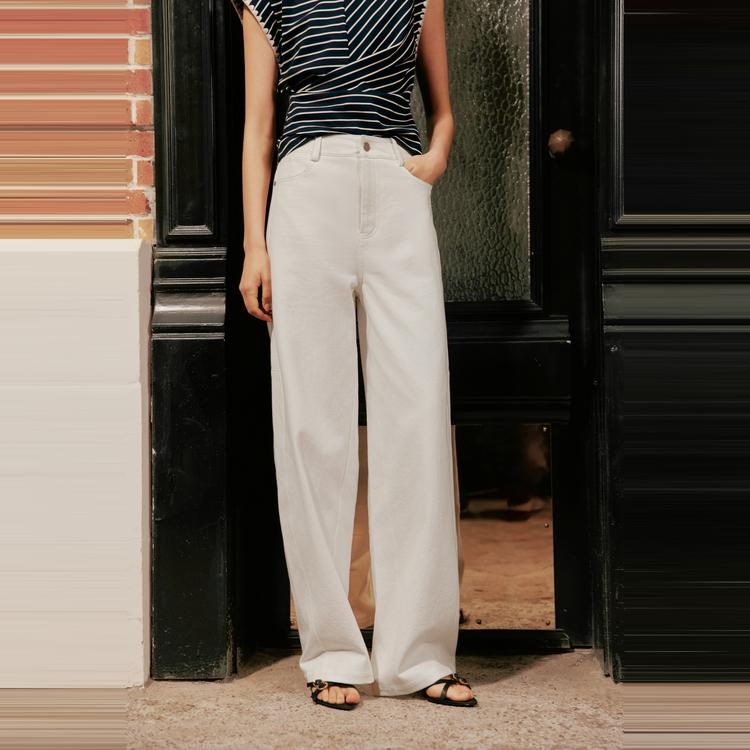 Elle Fashion Loose Cotton Slimming Commuter Straight Leg Casual Pants Women bottoms White EQ51162
