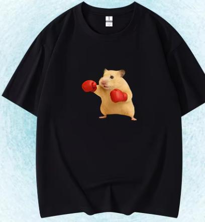 Hamster Weightlifting Cartoon Printed Tshirt Summer New Style And Unisexs Fashion Casual Loose Short Sleeve Tops