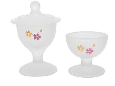 Einfach zu verwendende Wasserschale und Reisschale Kirschblüte weiß bewölkt Buddhistisches Altarbeschlagset, Muster, Glas,