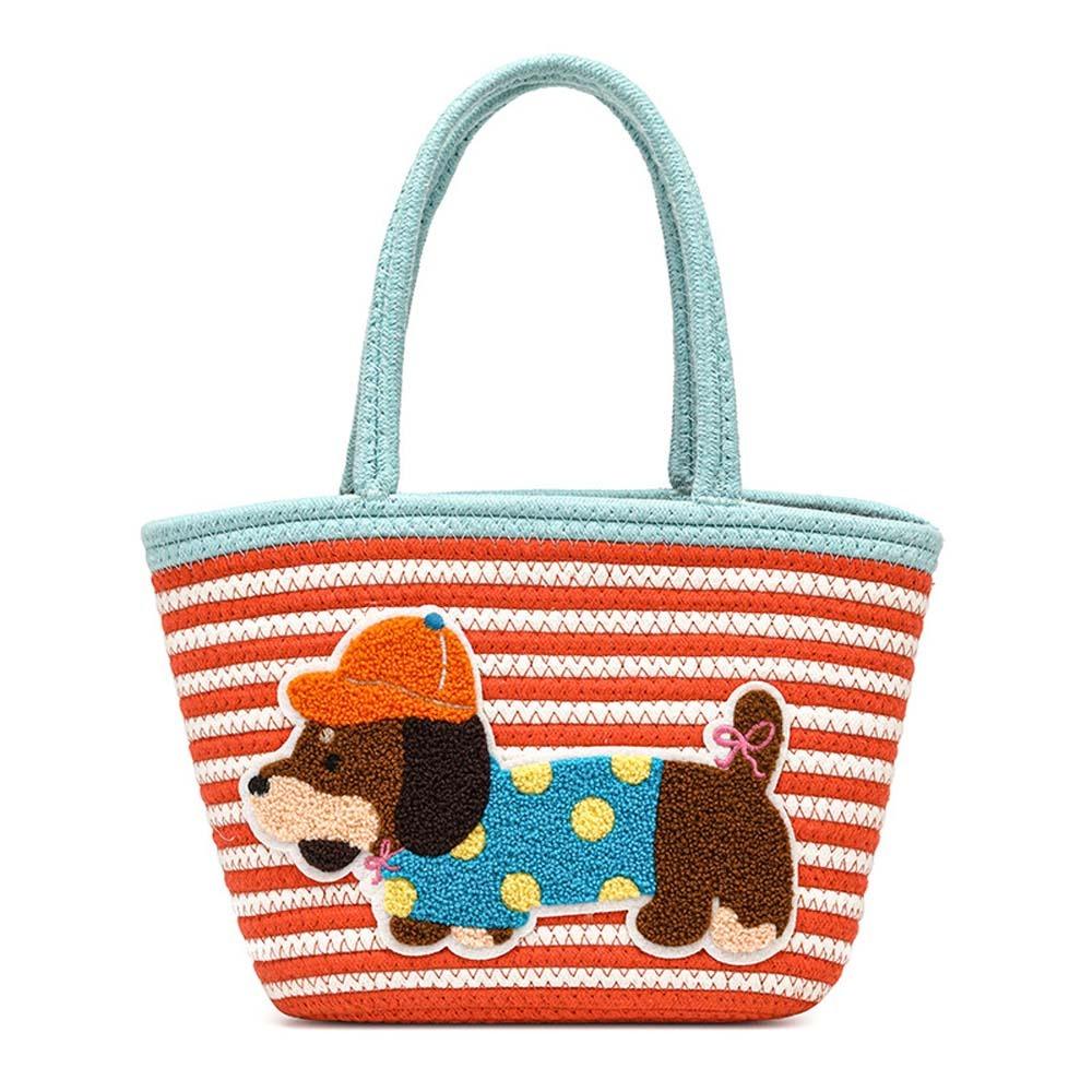

Large Capacity Dachshund Stripe Woven Tote Lightweight Polyester Dopamine Basket Bag Contrast Color Underarm Pouch синий