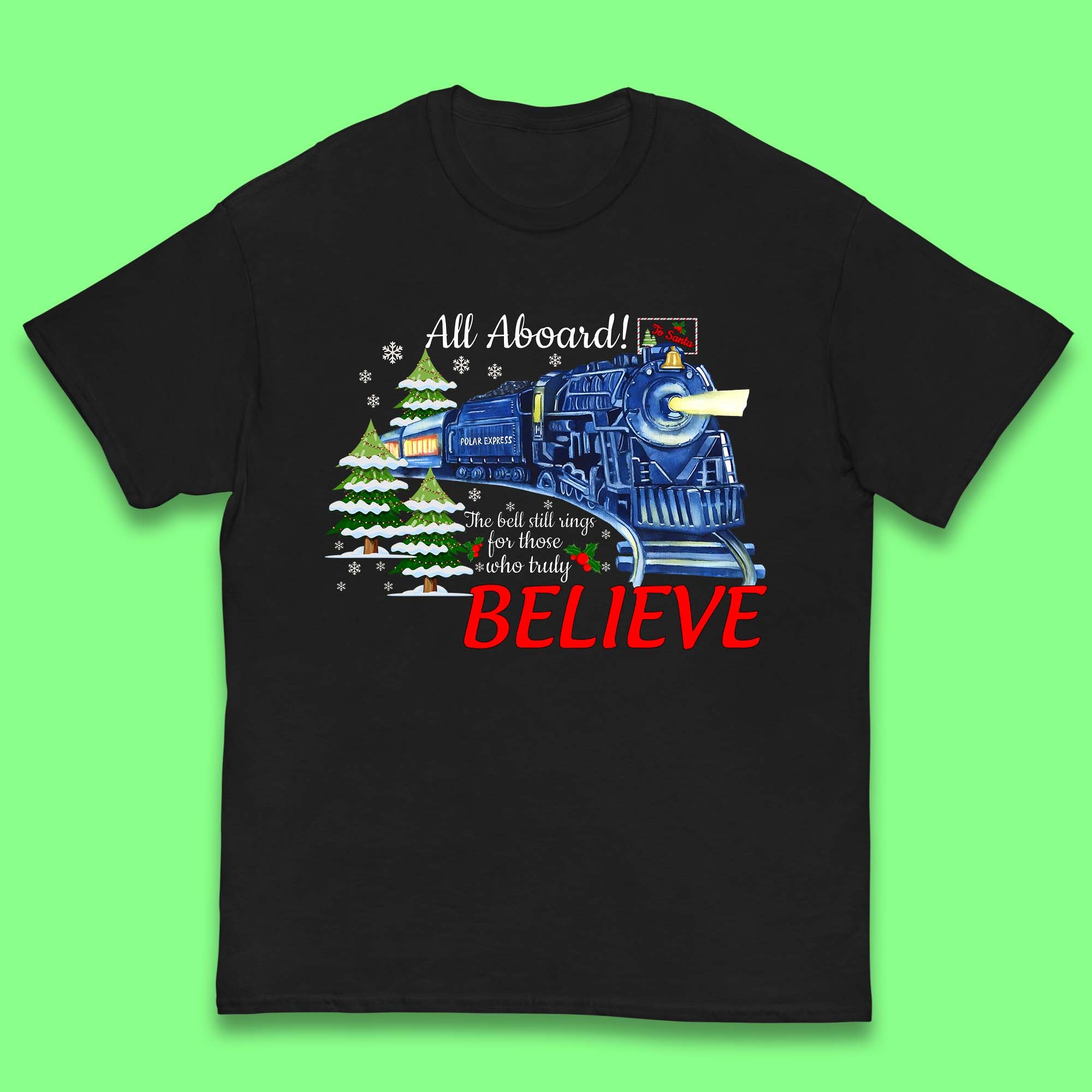 All Abroad Believe Christmas Train Kids T-Shirt 120