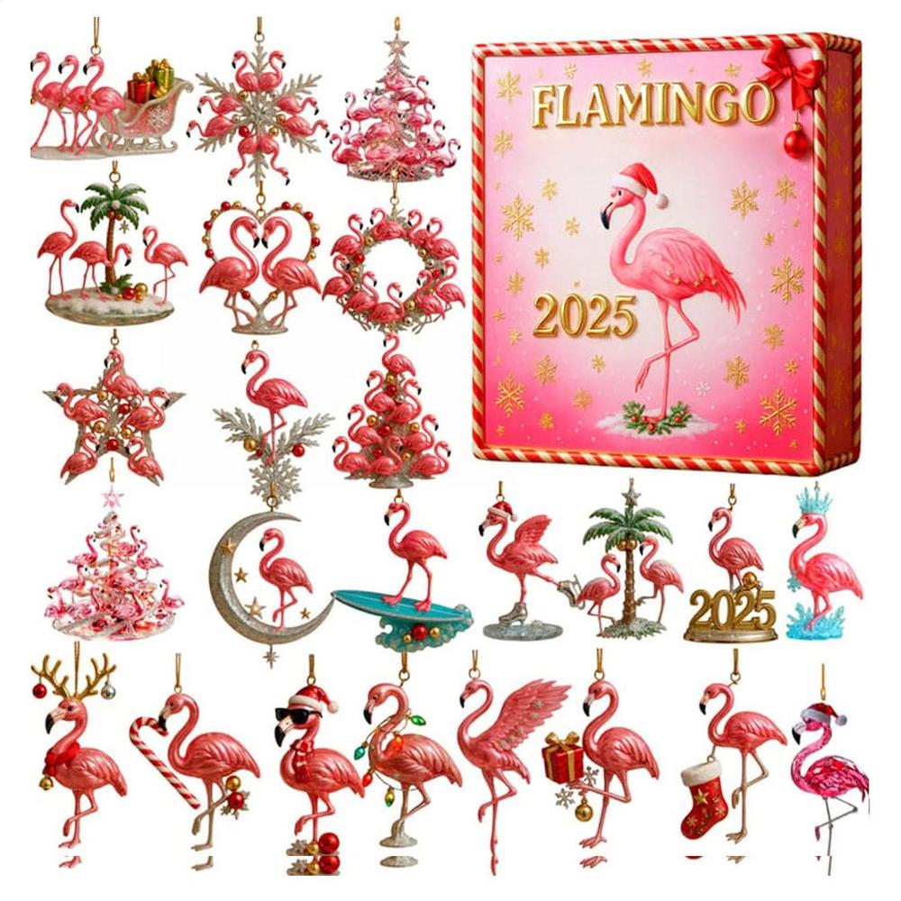 

Flamingo Advent Calendar Hangable Scene Props 2D Flat Acrylic Pendants 24 Days Countdown Calendar Flamingo Theme Ornaments L