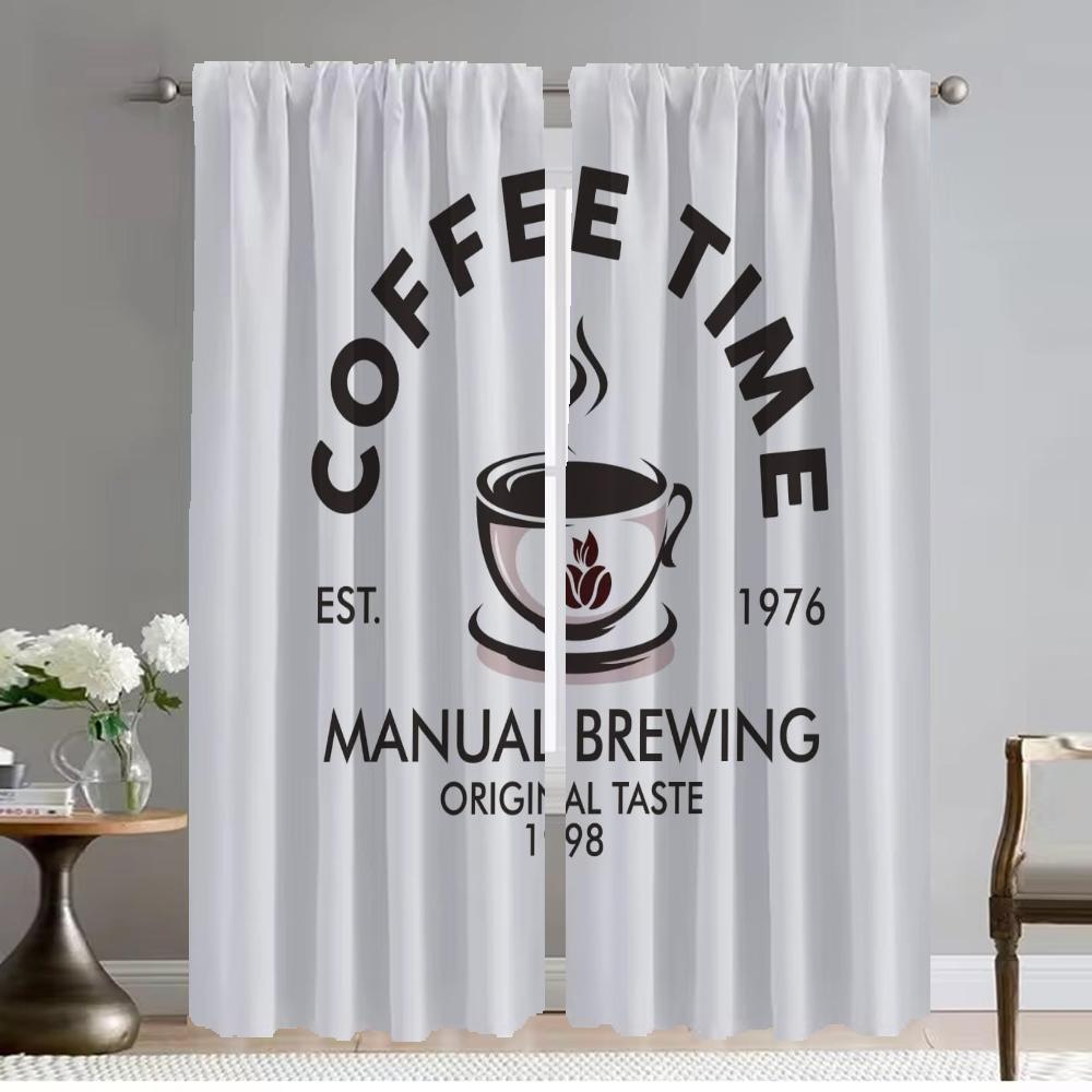 

Кофейное время Шторы Детская комната Оконная штора для комнаты 2 панели Домашний интерьер Шторы Разделительная тюль для спальни Гостиная Камера W50xH70cmx2pcs-CL