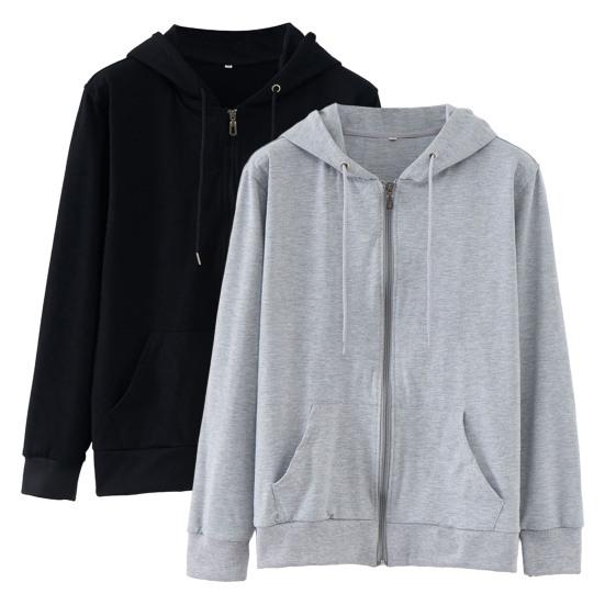 Spring Autumn Unisex Hoodie Solid Color Smooth Zipper Long Sleeve Hooded Coat Loose Ribbed Cuff Sweatshirt Streetwear