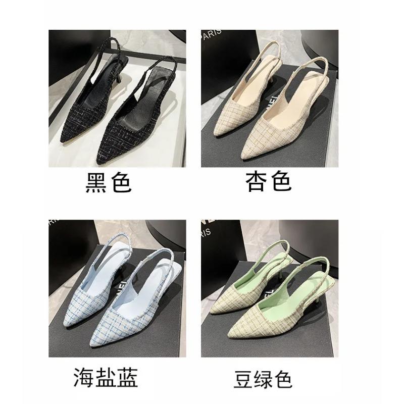 New Blue Pointed High Heel Sandals for Women Back Hollow Half Headed Single Shoes Fashion Versatile Casual Shoes Zapatos Mujer