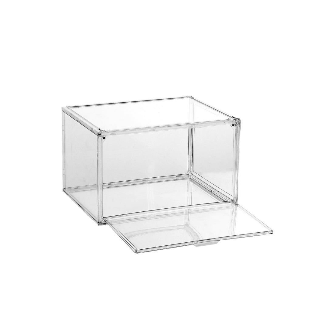 Transparent acrylic shoe box with lid, magnetic suction side opening door, shoe storage box
