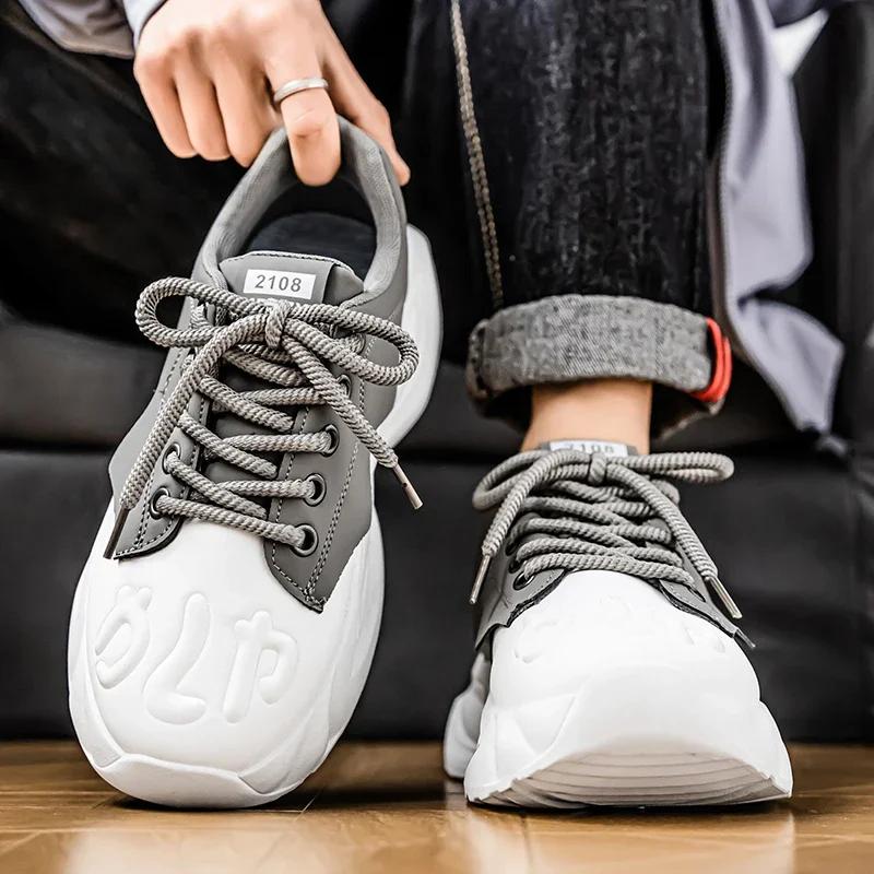 

Chunky Sneakers Fashion Casual Microfiber Leather Upper Height Increased Platform White Shoes Men Designer Soft Sole Sport Shoes 39 чорний
