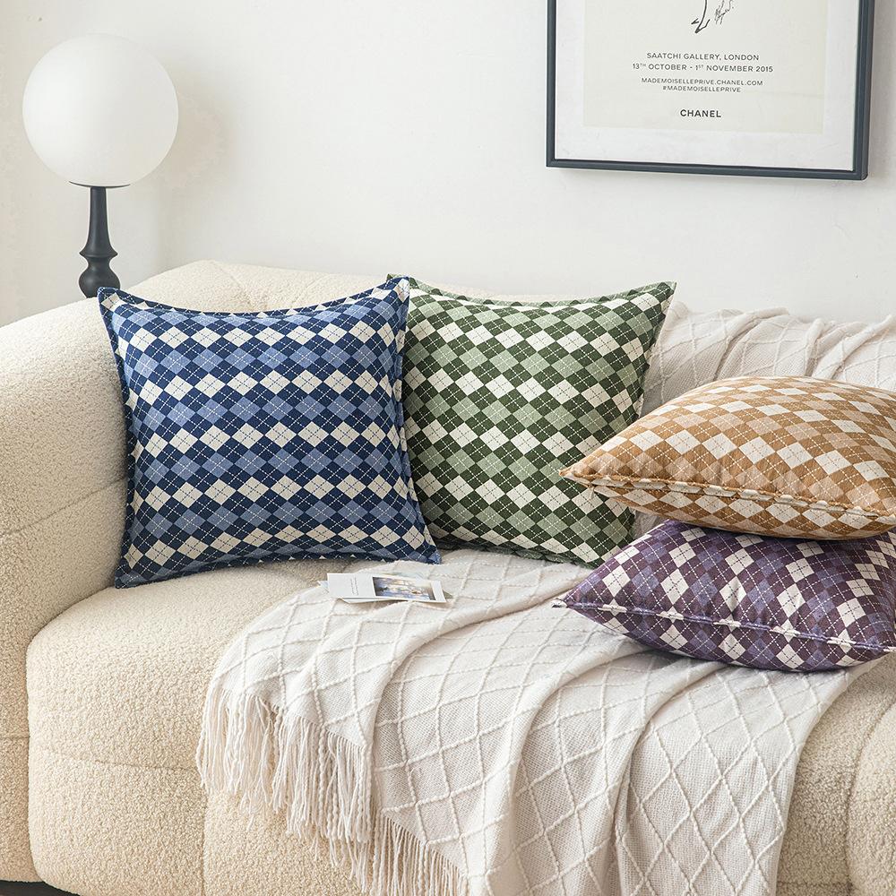 Geometric Plaid Simple Pillow Ins Style Home Sofa Bedside Decoration Cushion Cover Office Sitting Waist Protection Pillow