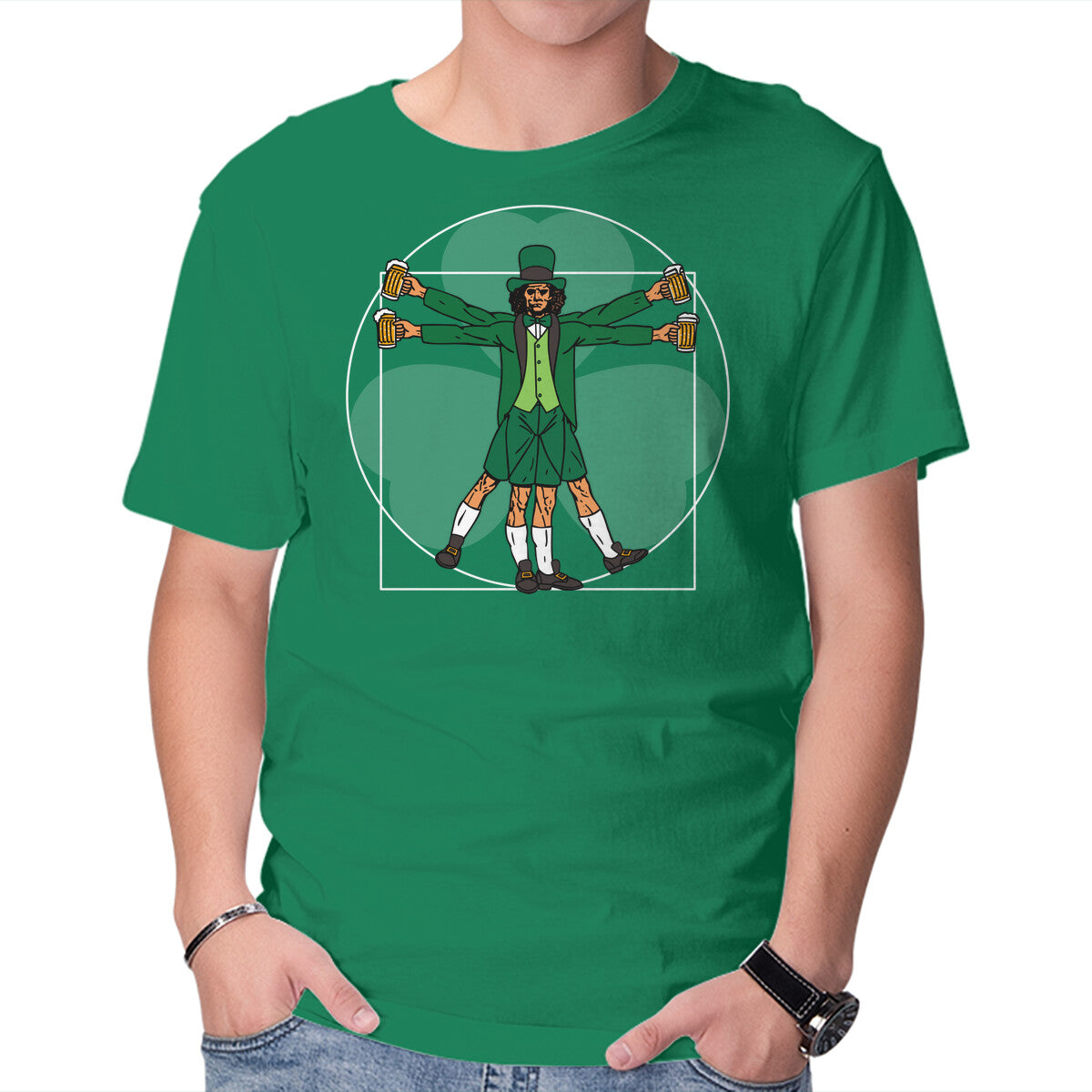 Unisex Crew Neck T-Shirt Vitruvian Irishman Graphic Short Sleeve Casual Tee XXXXL