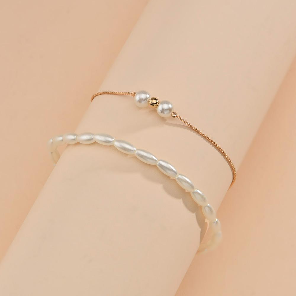 Chain Elastic Thread Double-layer Anklet Elegant Temperament Imitation Pearl Anklet Accessories