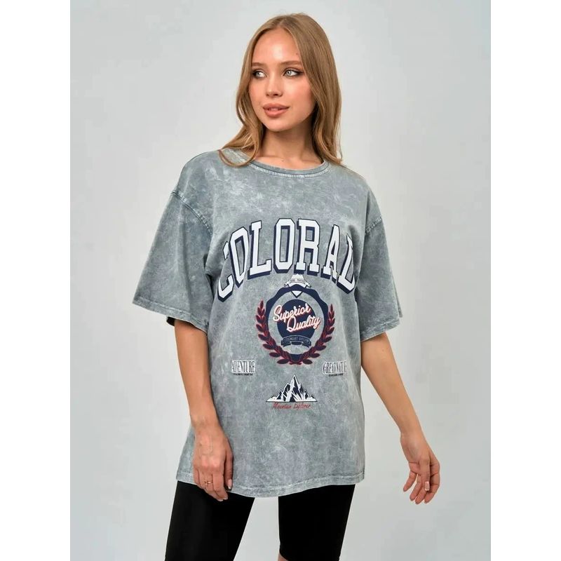 Fashionable Printed T-shirt European and American New Washed Old Loose Print Cotton T-shirt Top