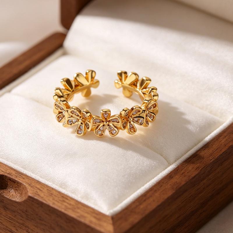 Elegantný otvorený prsteň so zirkónmi pre ženy - Štýlový, ľahký dizajn na každodenné nosenie