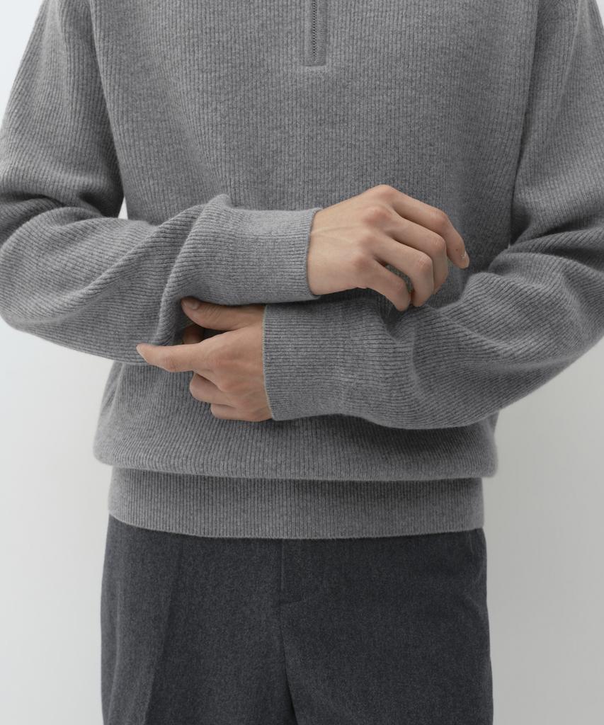 Musinsa Standard [Victoria Wool] Minimal Ribbed Quarter Zip Sweater [Melange Light Grey]