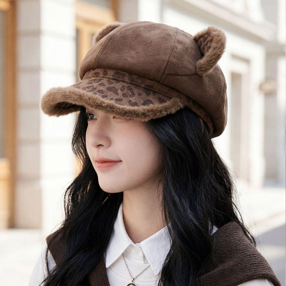 Thickened Cat Ears Berets for Women Plush Octagon Hat Fashion Newsboy Cap Autumn and winter