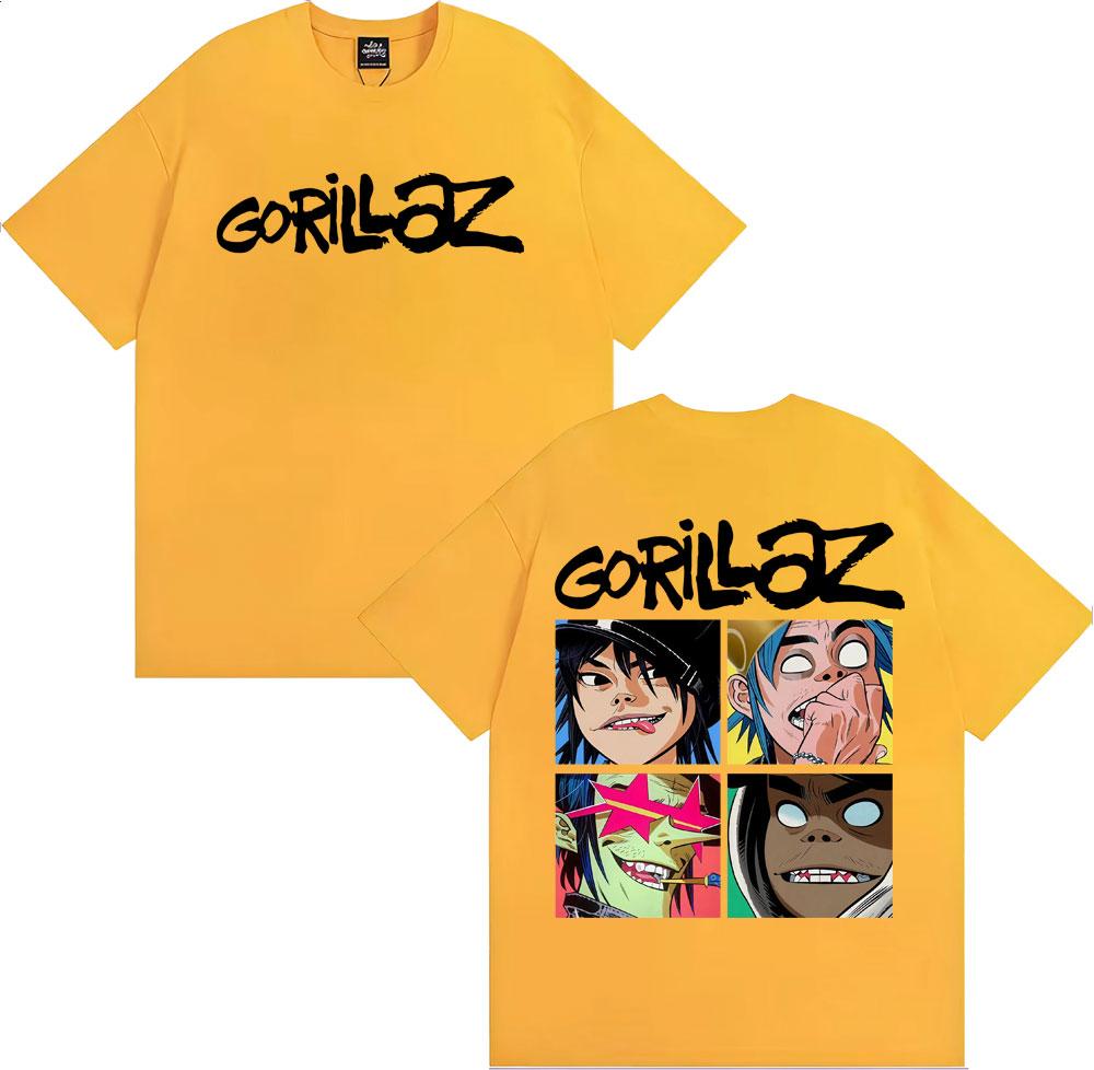 Rock Band Gorillaz Vintage Cartoon Grafik T-Shirts Herren Damen Mode Gothic Übergroßes T-Shirt Lässiges Baumwoll Kurzarm T-Shirt