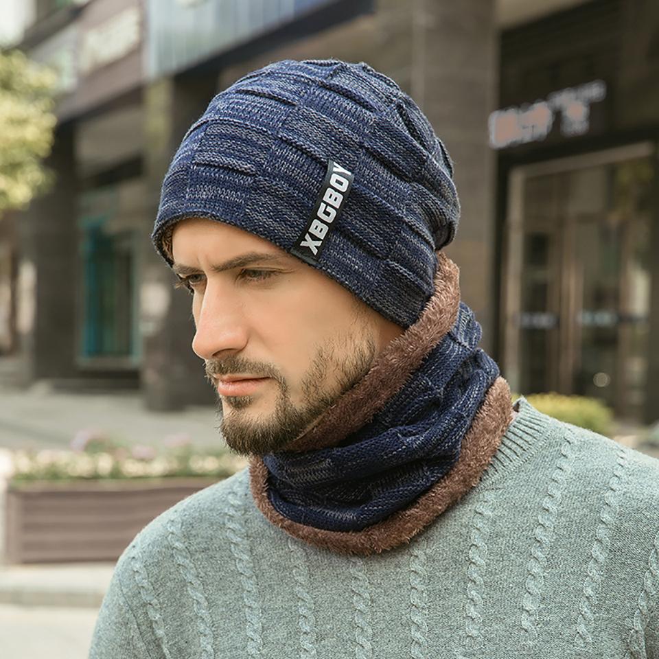 Getinfit Knitted Cap Comfortable Warm Adding Fleece Versatile Pullover Cap Scarf Set Thickened Woolen Cap Male Outdoor Walk Men