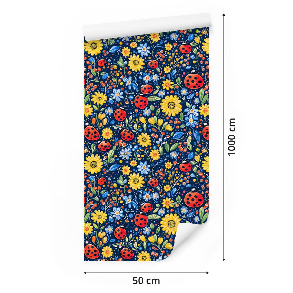 Ladybugs Wallpaper Navy Blue and Yellow for Living Room and Bedroom 50x1000